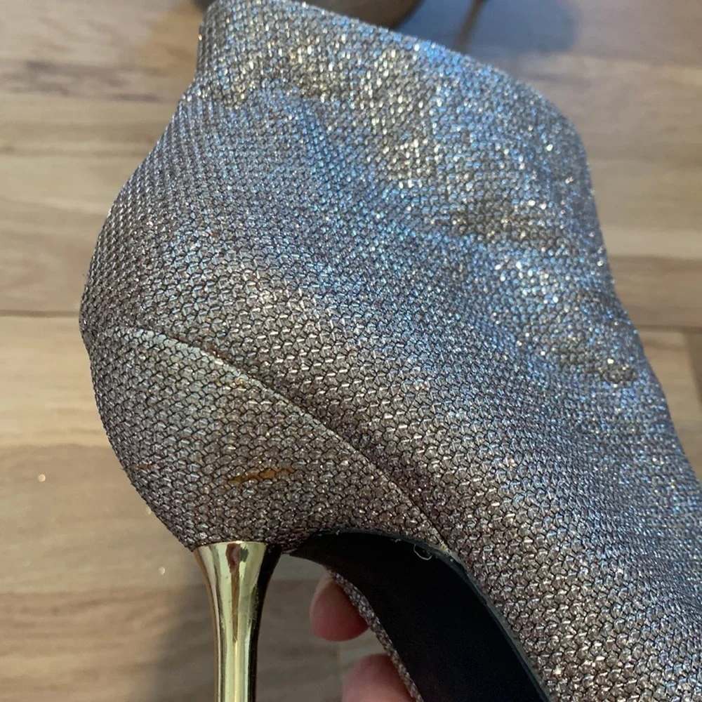 DEB Glitter Stiletto High Heel Ankle Booties w/ Side Zipper Gold Women’s 6